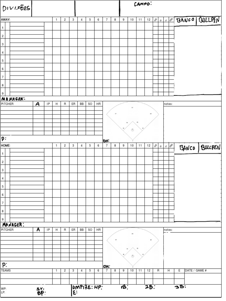 Scoresheet Template for Baseball Pitching Stats | PDF | Major League ...