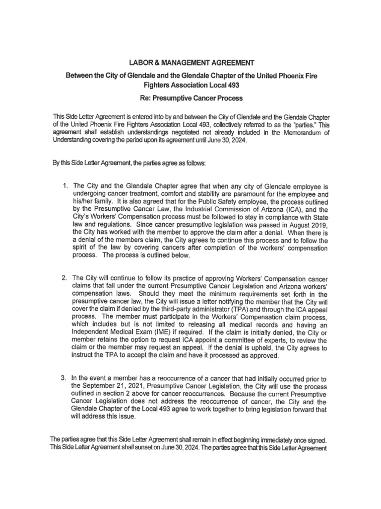 Presumptive Cancer Agreement Signed | PDF