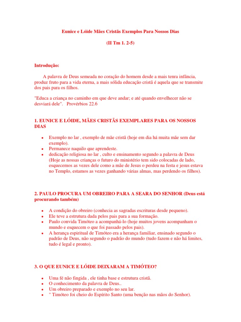 Eunice e Lóide Mães Cristãs Exemplos para Nossos Dias PDF Apóstolo