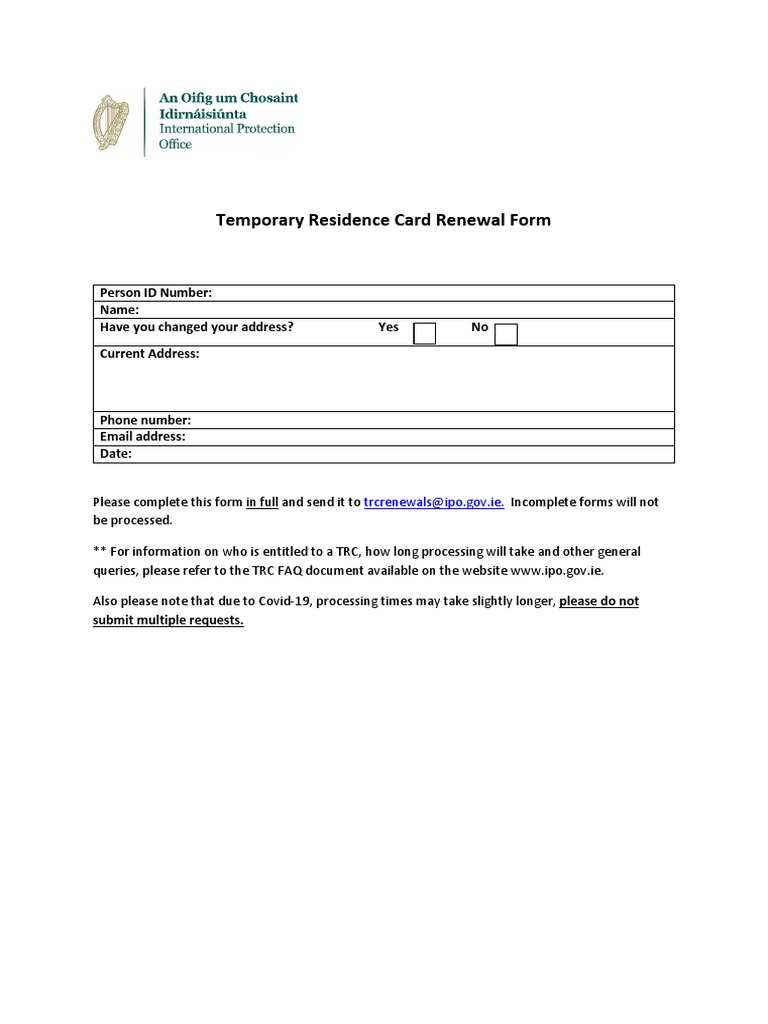 TRC Card Renewal Instructions | PDF