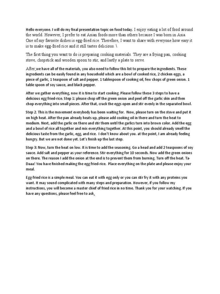 Fried Rice Essay PDF Cooking Foods