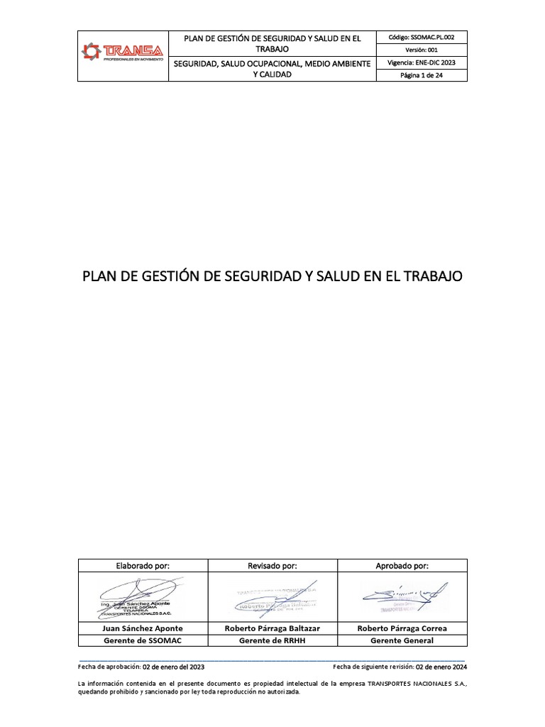 Plan de Seguridad y Salud Laboral 2023 | PDF | Seguridad y salud ...
