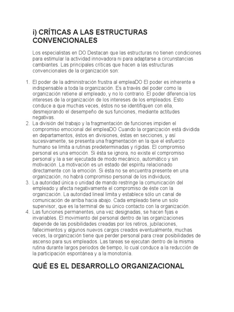 Teoria Del Desarrollo Organizacional Docx Expo Pdf Planificación