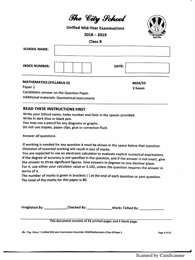 Class 9 Maths Paper 2 Mye 2018 19 PDF