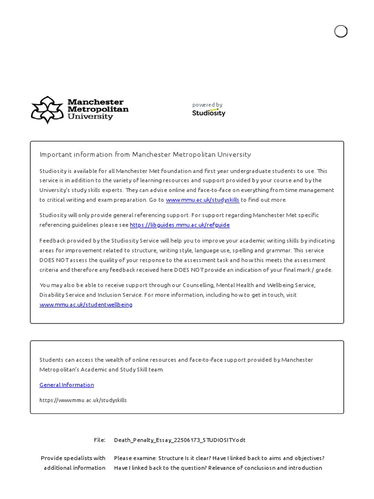 Studiosity Feedback on Death Penalty Essay | PDF | Capital Punishment ...