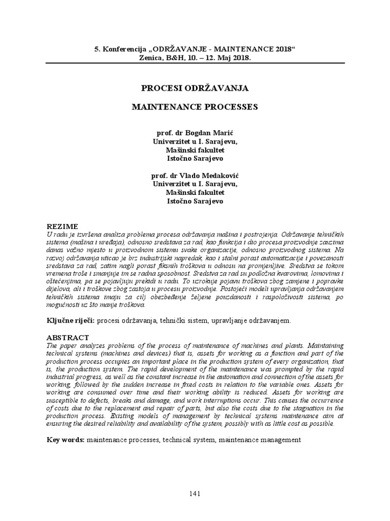Procesi Održavanja Maintenance Processes | PDF