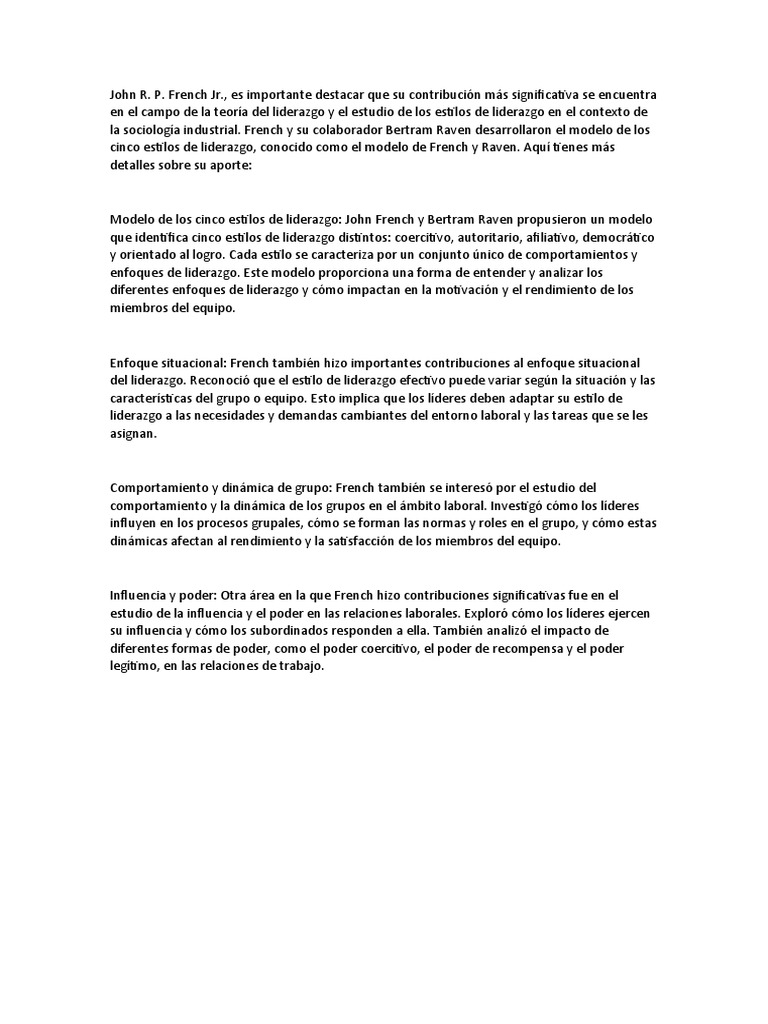 Contribuciones de John R. P. French Jr. | PDF