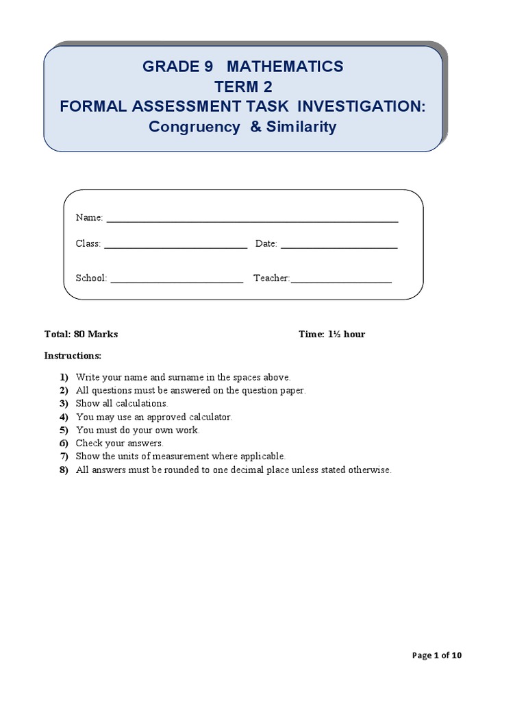 Grade 9 Term 2 Maths: Congruency & Similarity | PDF