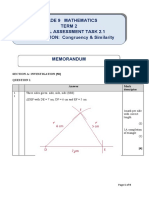 Mathematics GR 9 Investigation Term 2 MEMORANDUM Congruency and Similarity