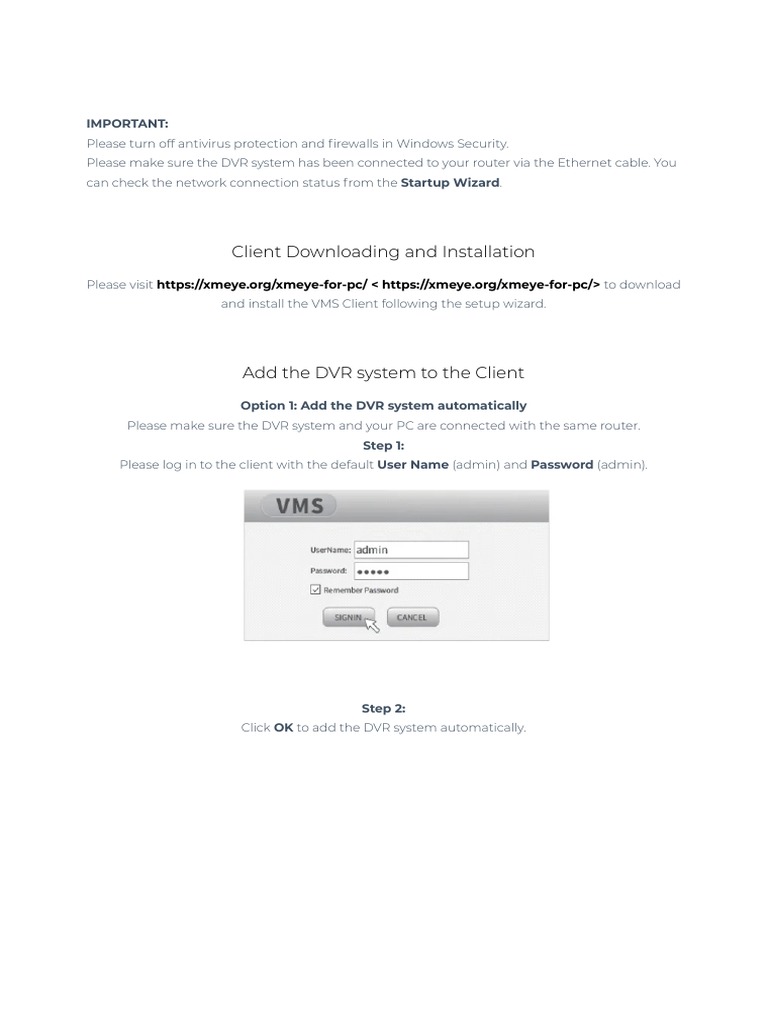 Xmeye VMS Client Installation Guide | PDF | Router (Computing ...