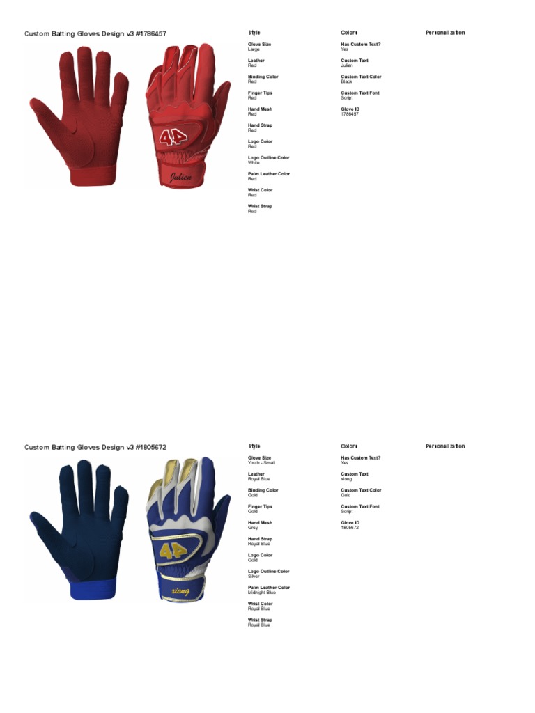 Custom Batting Gloves Design v3 1786457 Style Colors Personalization