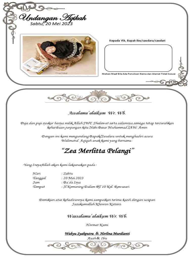 Undangan Aqiqah Contoh | PDF