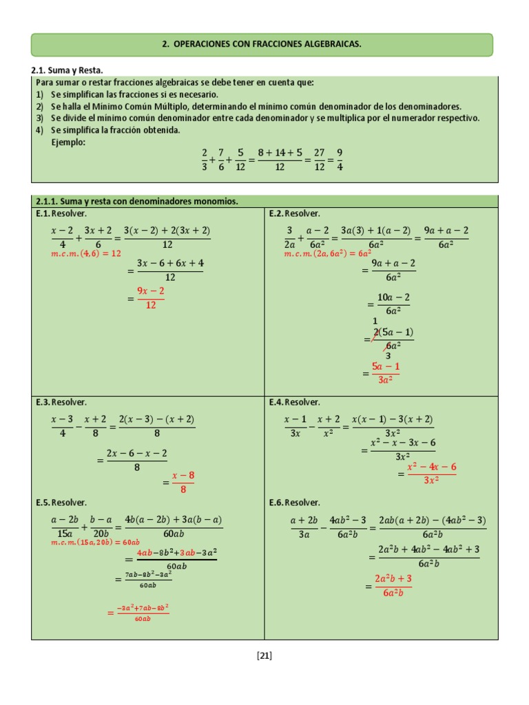 2 Operaciones Con Fracciones Algebraicas 3º | PDF