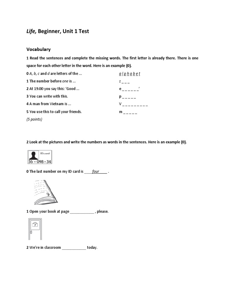 Beginner English Unit 1 Test | PDF | Communication | Cognitive Science