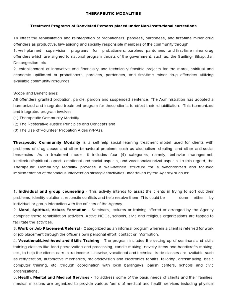 Therapeutic Modalities for Inmate Rehabilitation | PDF | Restorative ...