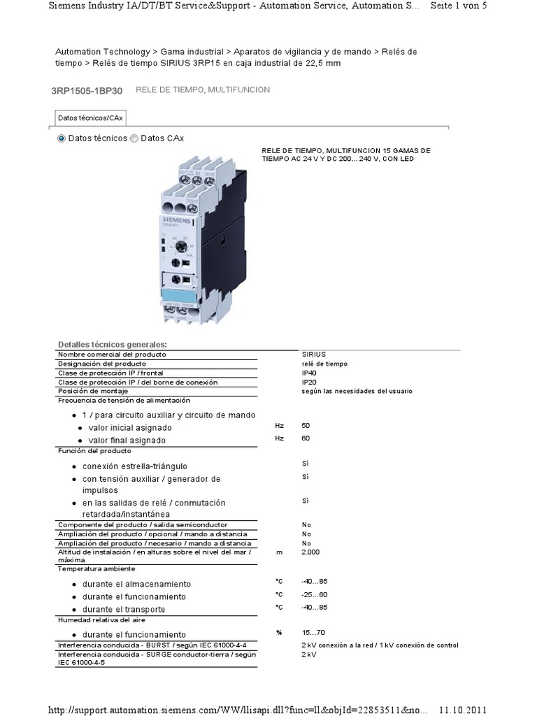 Manual Relé de Tiempo Siemens 3RP1505-1BP30 | PDF | Relé | Ingeniería ...