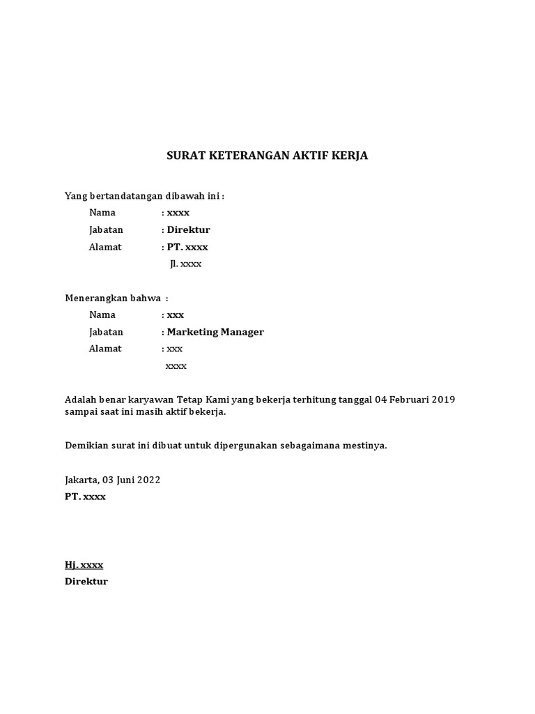 Surat Keterangan Aktif Kerja | PDF