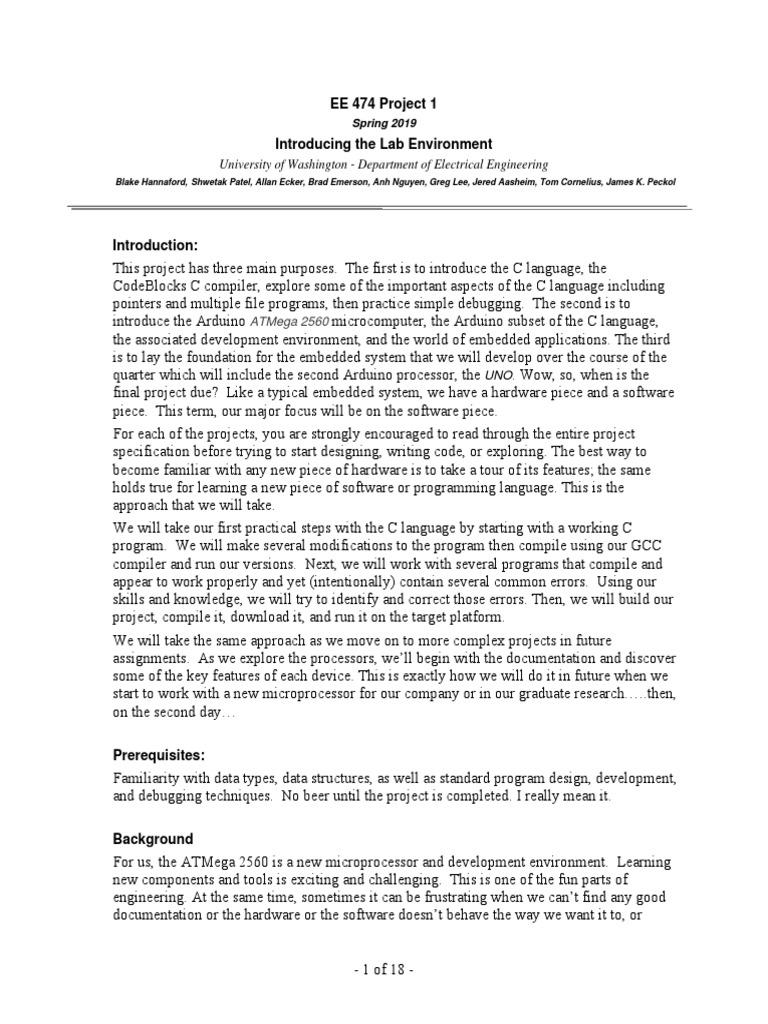Project 1 Spring 19 | PDF | C (Programming Language) | Arduino