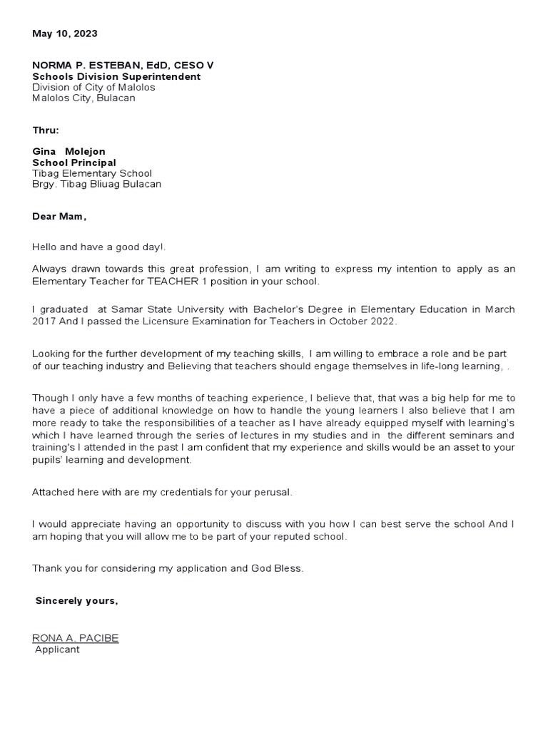 Application for Teacher 1 at Tibag Elementary | PDF | Career & Growth