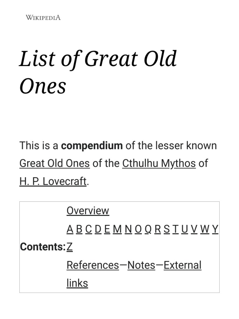List of Great Old Ones - Wikipedia | PDF