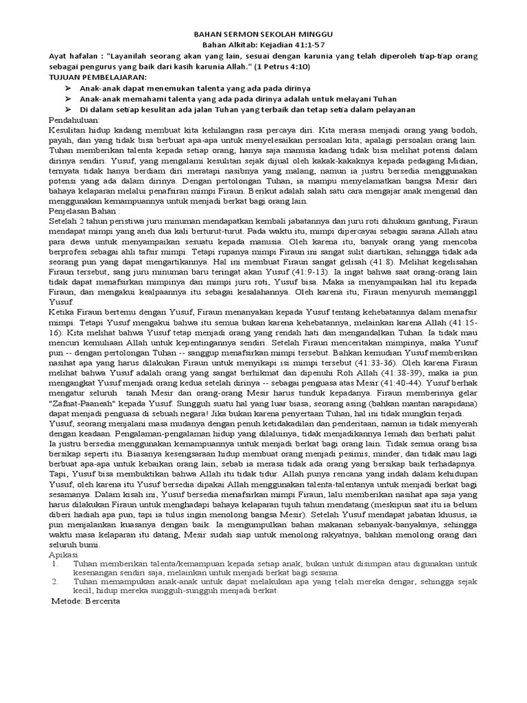 Bahan Sermon Sekolah Minggu Pdf