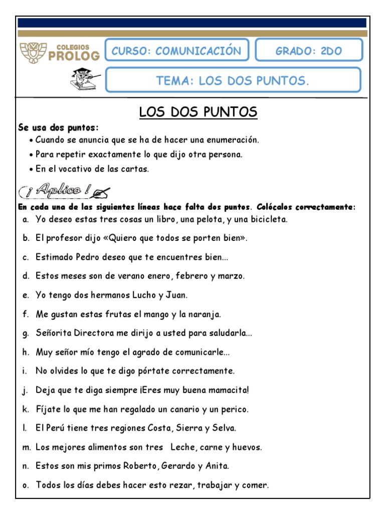 Hojas De Trabajo Para Practicar El Punto Y Coma Y Los Dos Puntos
