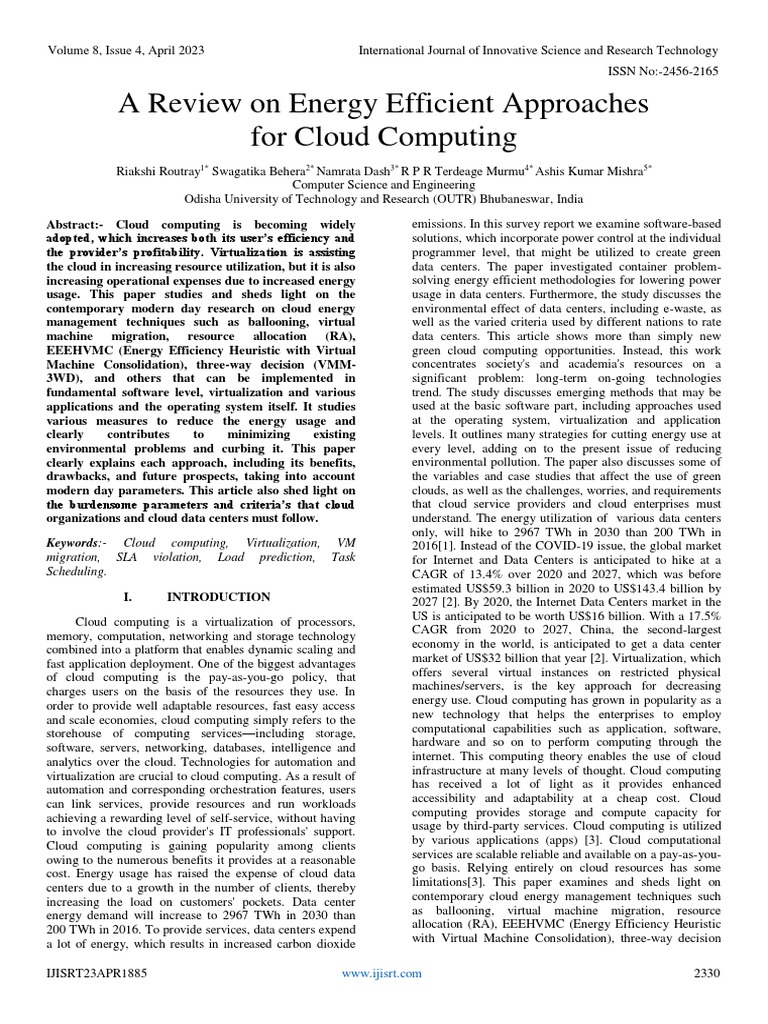 A review on energy efficient approaches for cloud computing pdf