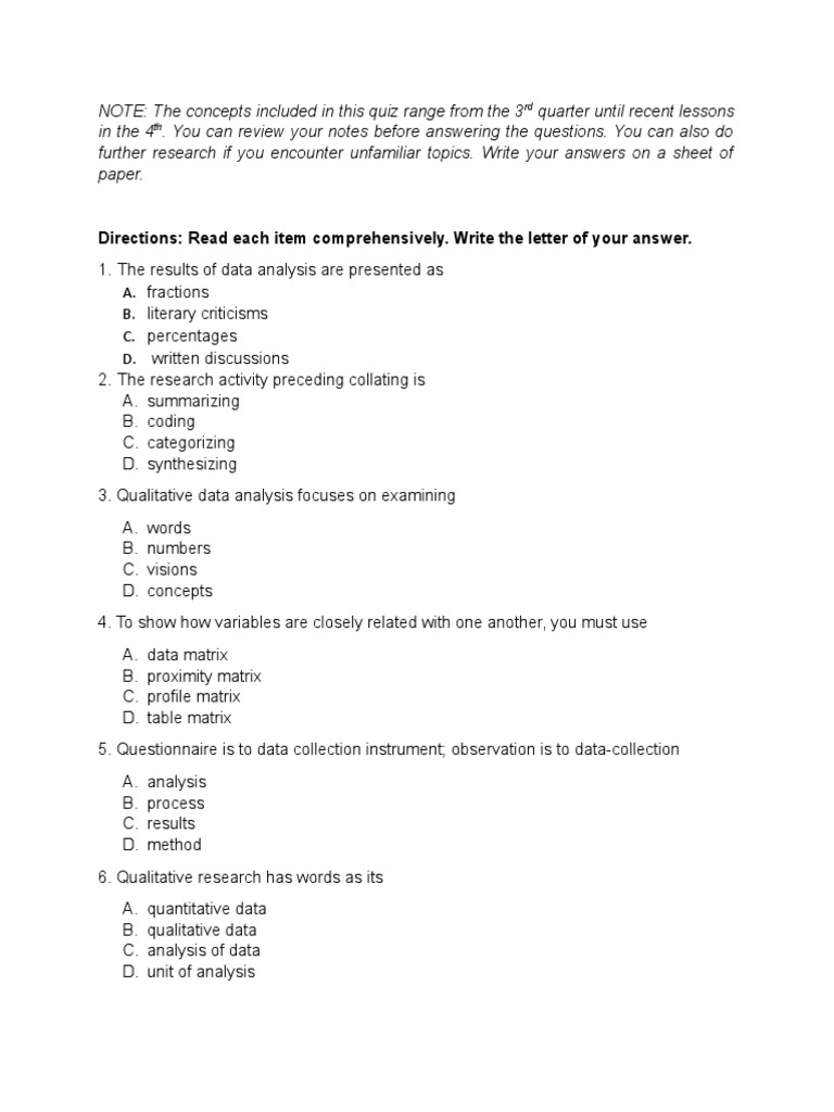 Qualitative Analysis Quiz Overview | PDF | Analysis | Qualitative Research