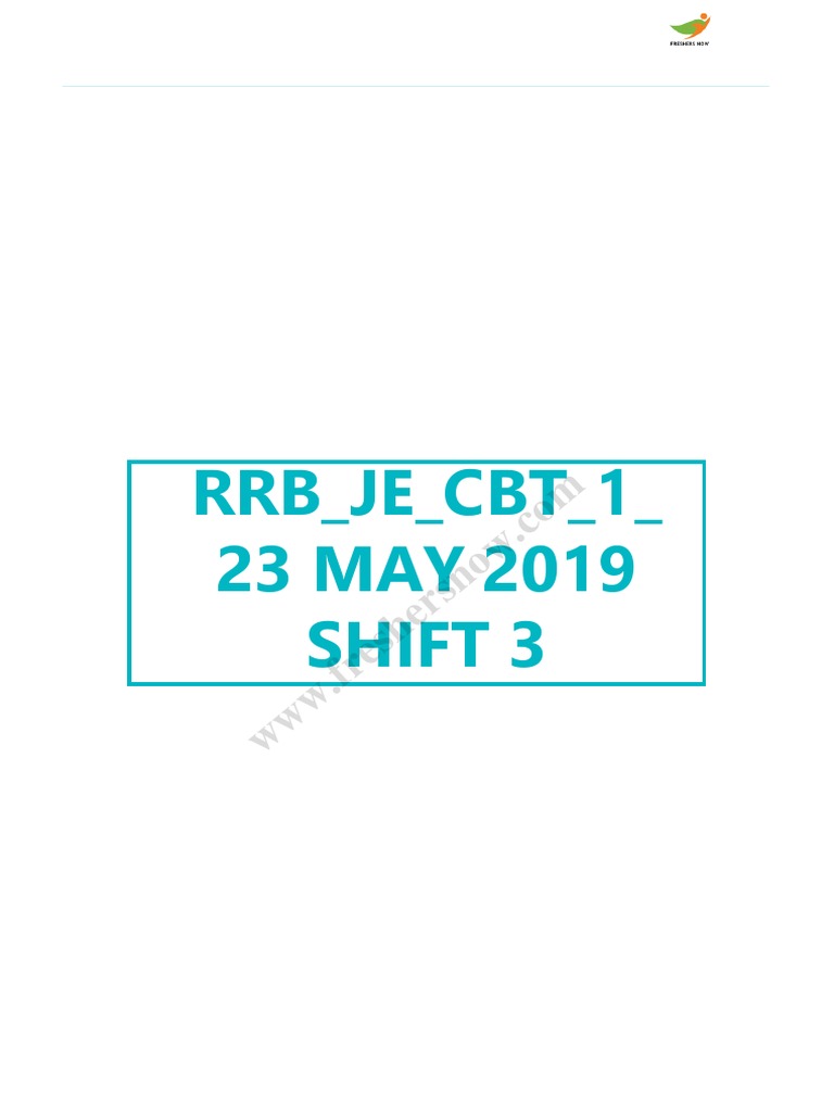 Rrb Je Cbt 1 23rd May Shift 3 2019 Previous Paper Pdf