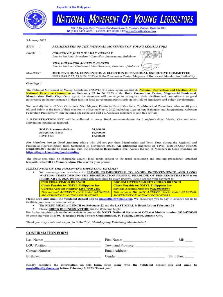 NMYL NATCON 2023 Invitation To NMYL Members, PDF, Meal