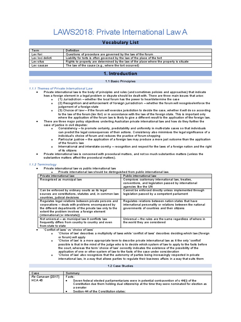 Private International Law Notes | PDF | International Law | Judiciaries