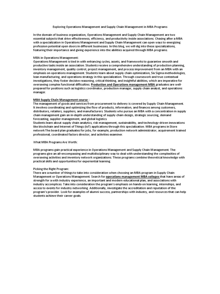 MBA Specializations in Operations & Supply Chain | PDF | Finance ...