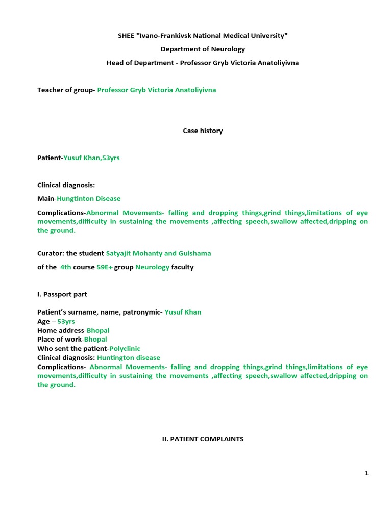 Case History Neurology PDF Central Nervous System Dementia