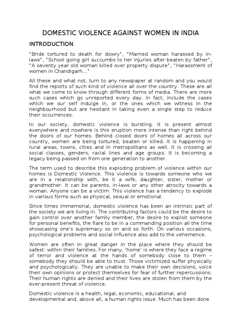 Domestic Violence Against Women in India | PDF | Domestic Violence ...