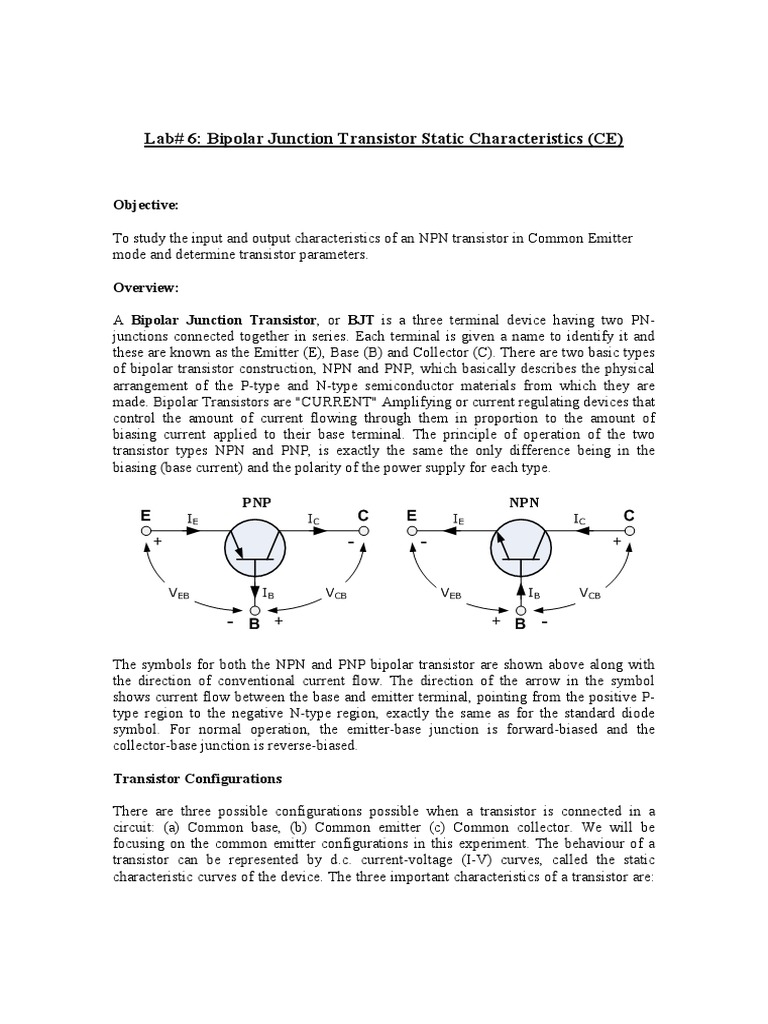 BJT CE Mode Characteristics Lab | PDF | Bipolar Junction Transistor ...