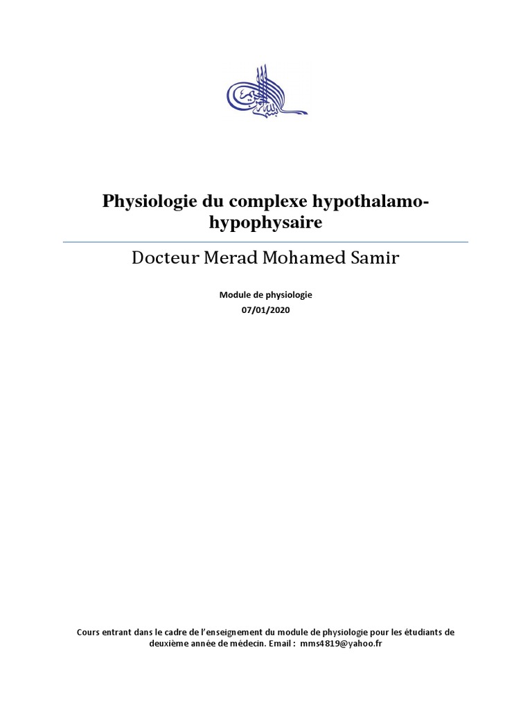 Physiologie du complexe hypothalamo-hypophysaire | PDF | Hypothalamus ...