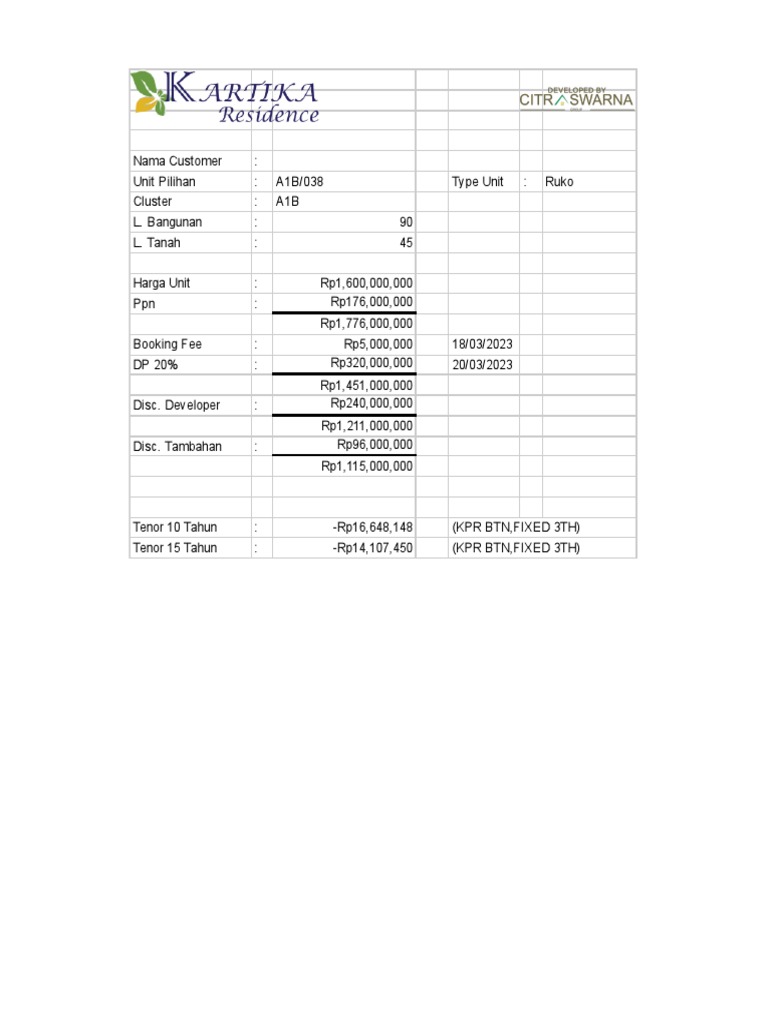 Simulasi KPR BTNRUKOKARTIKAA1B PDF