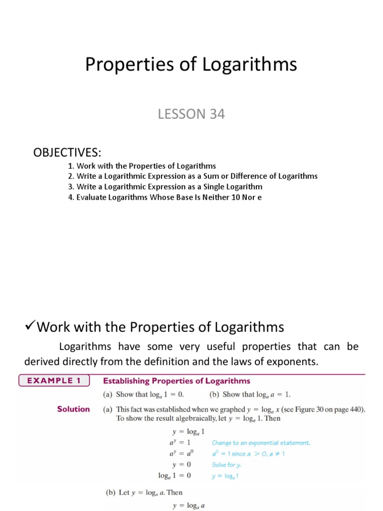Lesson 34 Properties of Logarithms PDF