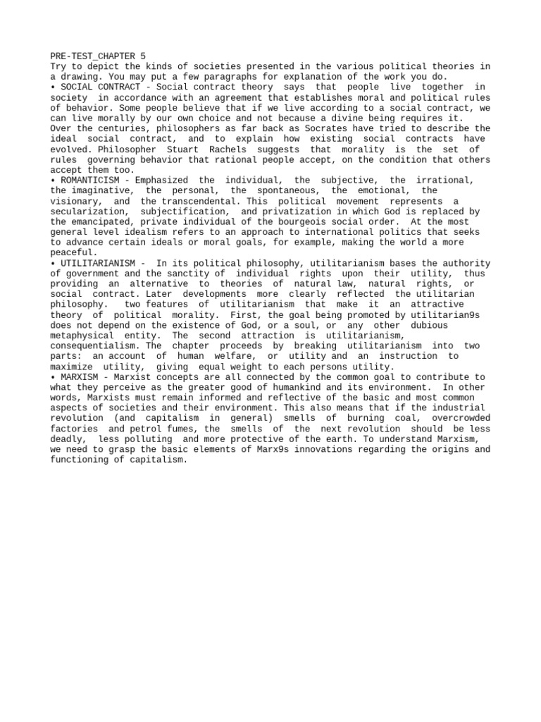 Pre Test Chapter 5 Pdf Utilitarianism Marxism