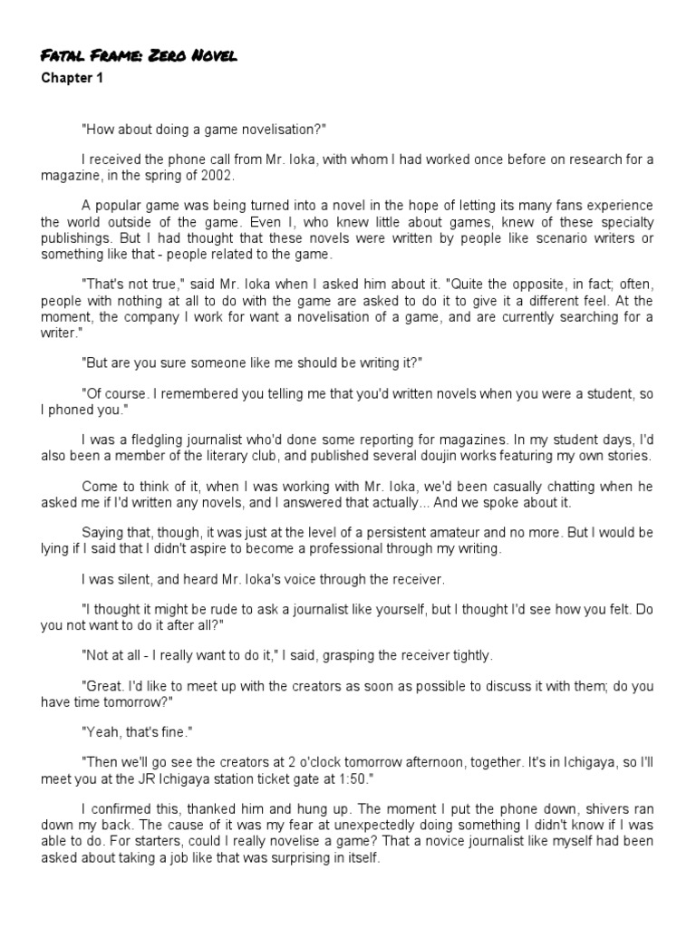 Fatal frame zero novel download free pdf camera