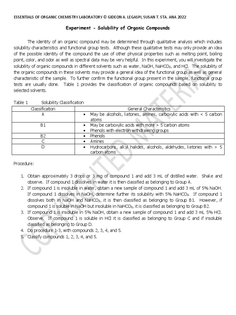 Solubility Testing of Organic Compounds | PDF | Solubility | Organic ...