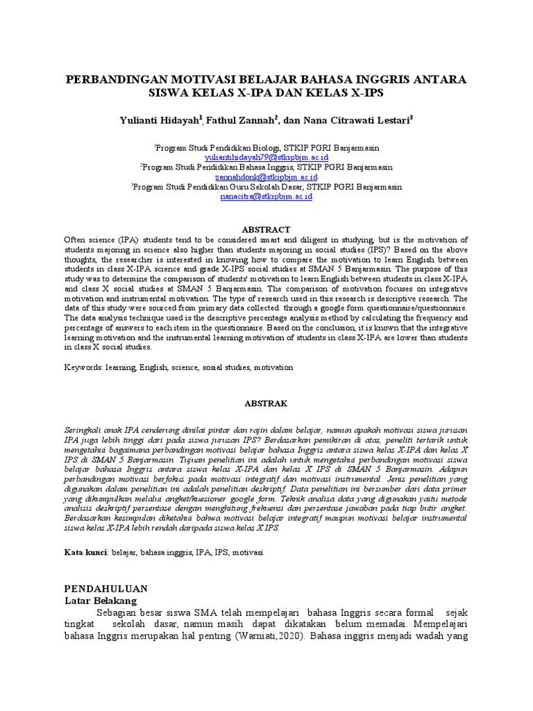 Artikel Motivasi Belajar Bahasa Inggris Revisi 10 Januari 2022 | PDF