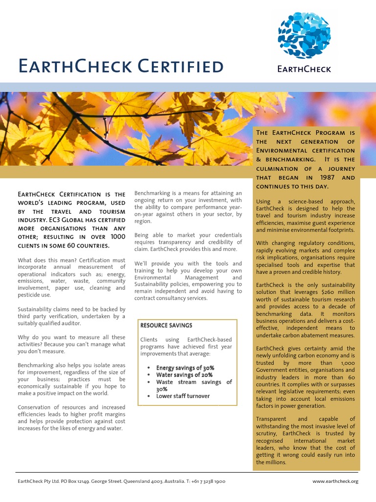 EarthCheck Certification Overview and Costs | PDF | Sustainability ...