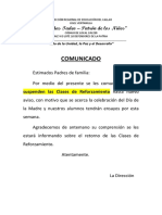 Comunicado 25-04 Suspension de Clases Reforzamiento