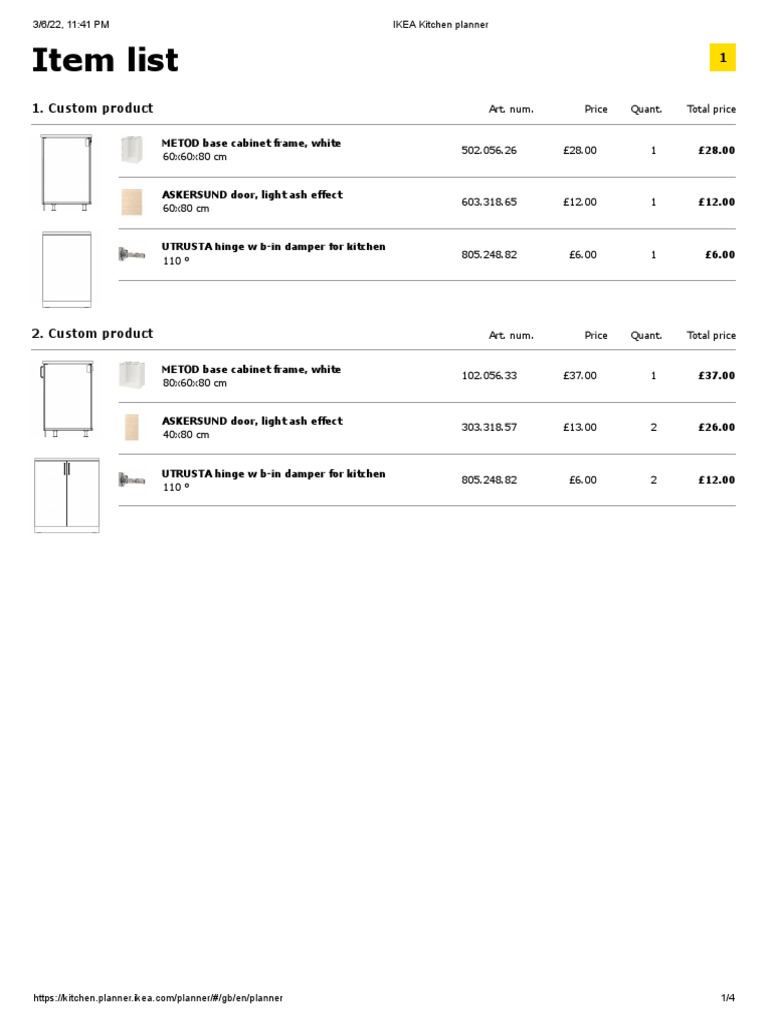 IKEA Kitchen Planner Item List | PDF | Cabinetry | Countertop