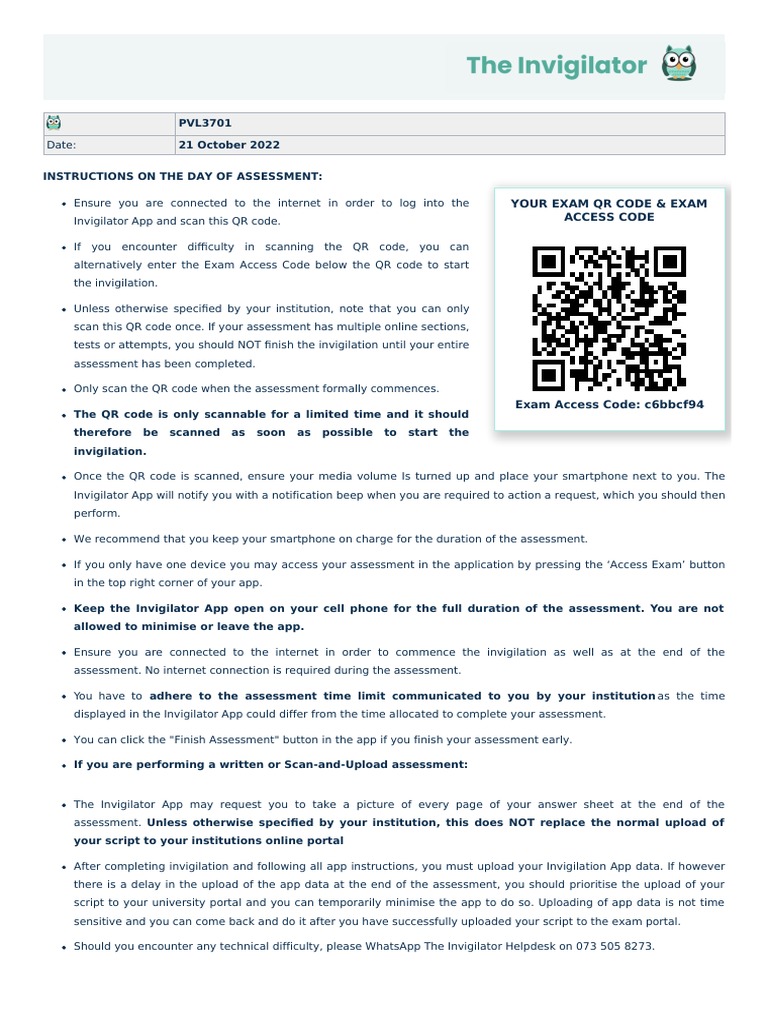 QR Code and Student Instruction document-PVL3701 | PDF | Qr Code ...
