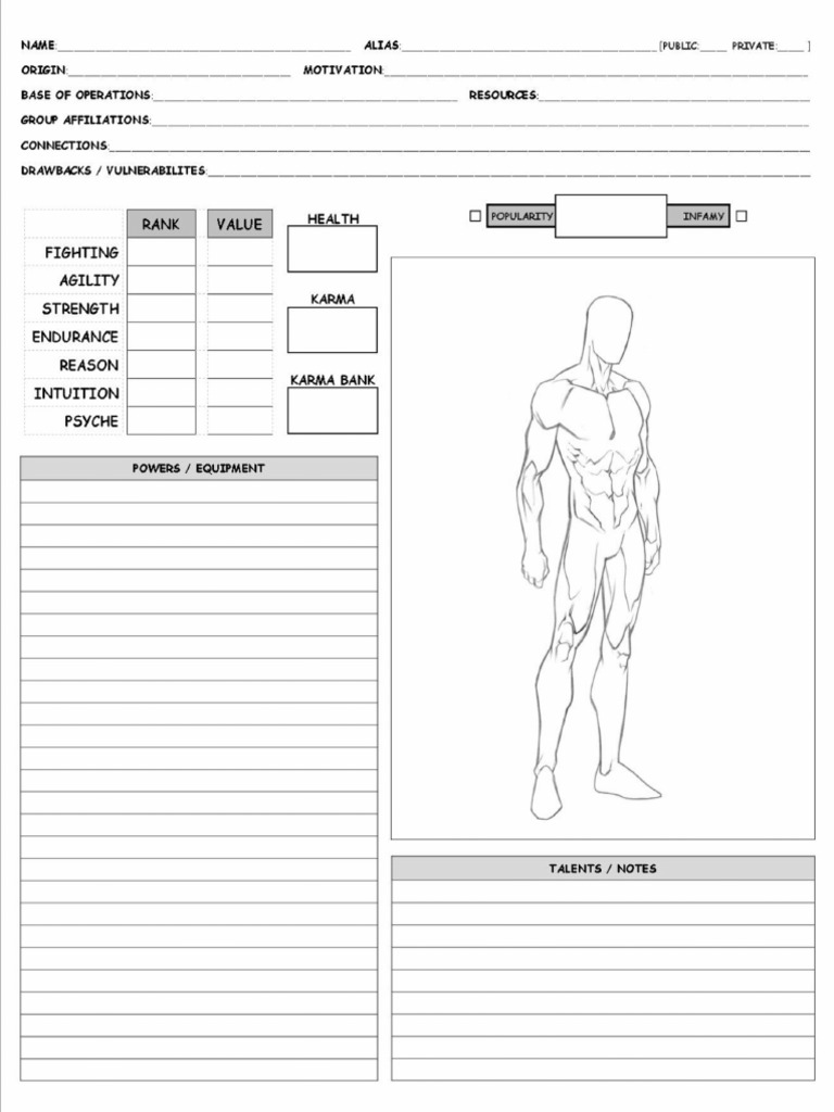 Faserip Character Sheet Male Realistic | PDF