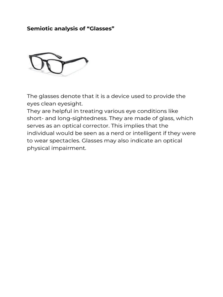 Semiotic Analysis of Glasses | PDF