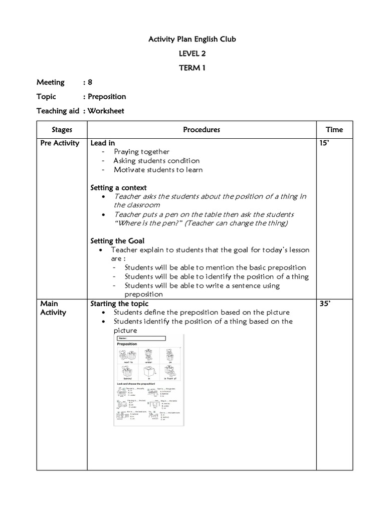 Activity Plan English Club Level 2 Meeting 8 Sem 2 PDF