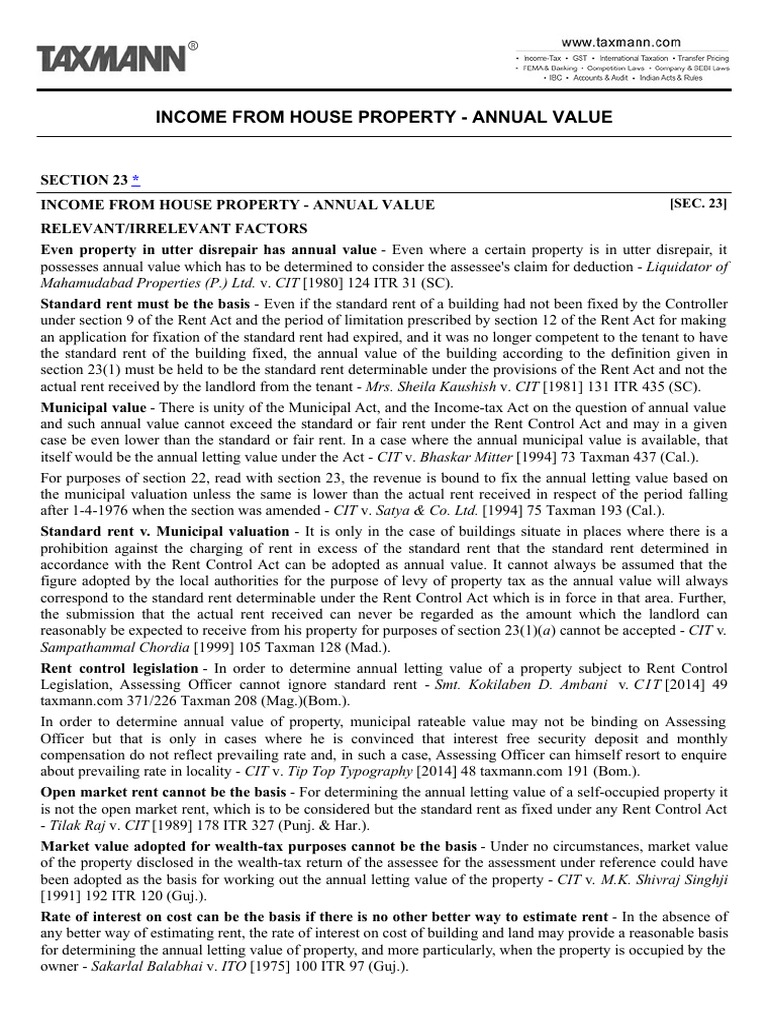 From House Property Annual Value From House Property